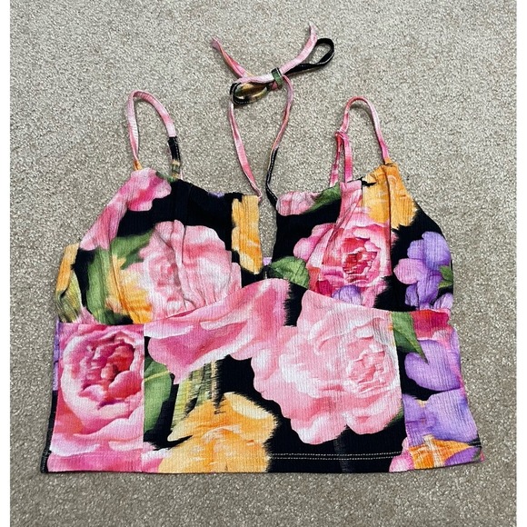 Nasty Gal Size 4 Floral Halter Crop Top - Picture 1 of 6